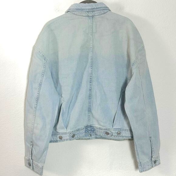 Free People Sidney Denim Jean Jacket in Sunkissed Light Blue Size XL NWT 70s - Picture 7 of 11